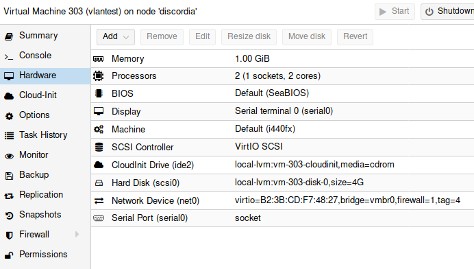 vlan settings for vlan test guest