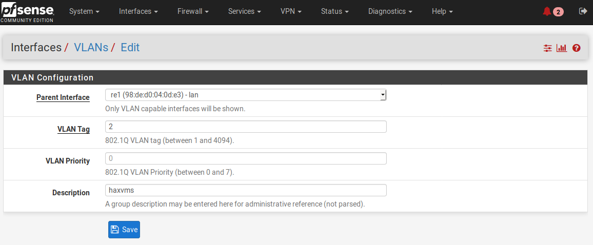 create vlan on pfsense